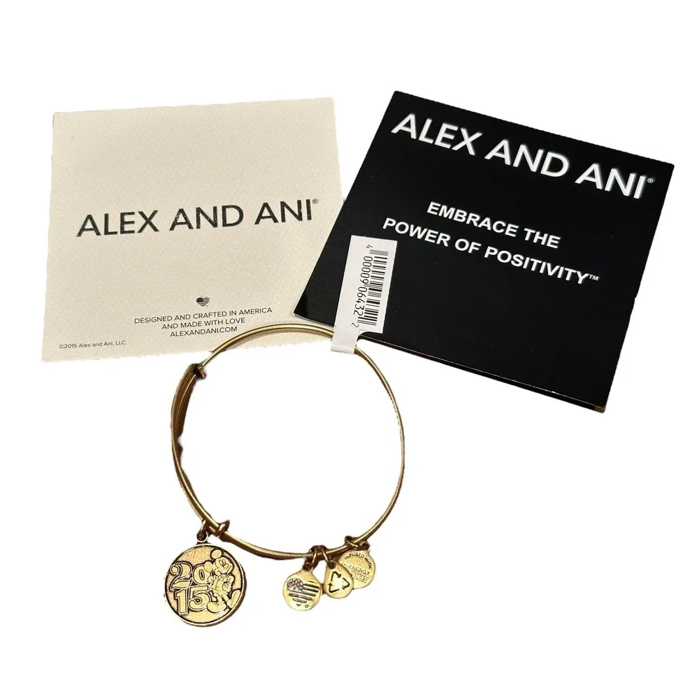 2015 Mickey Mouse Alex & Ani Bracelet‎ Dated Disney Parks Gold Tone